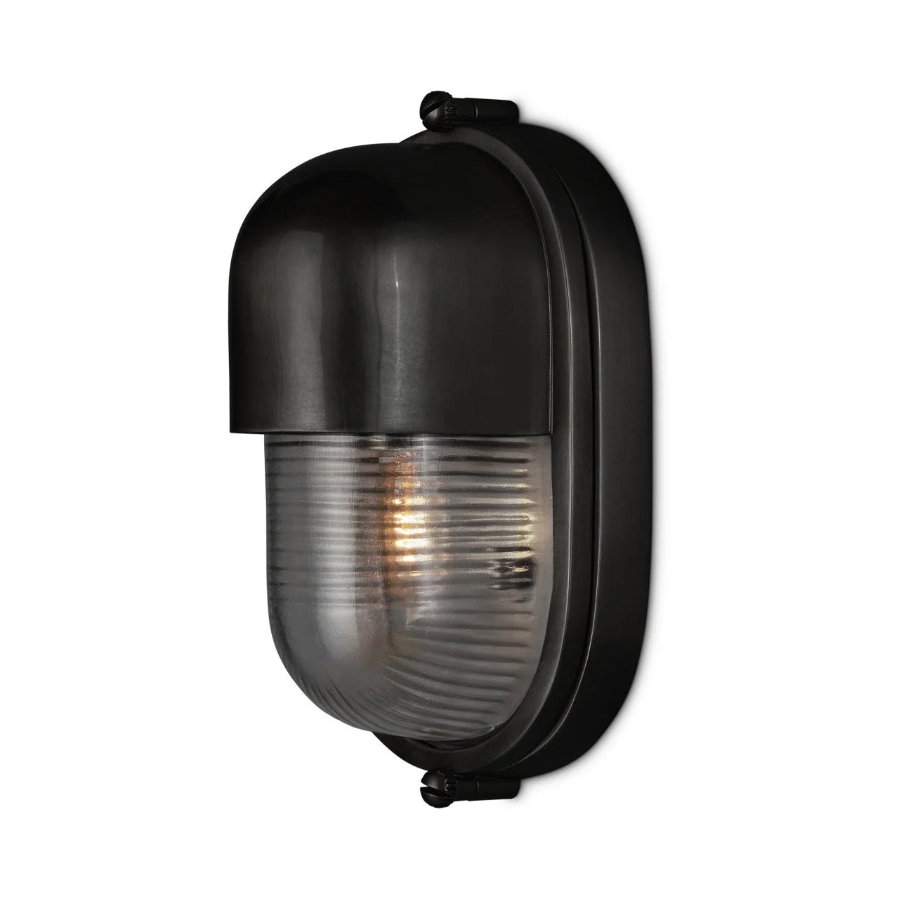 Black outdoor wall light fixture on a white background