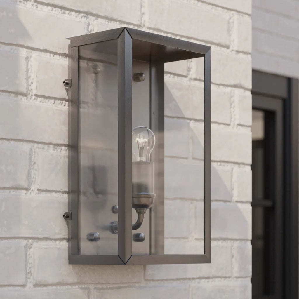 Outdoor wall light fixture on a brick wall