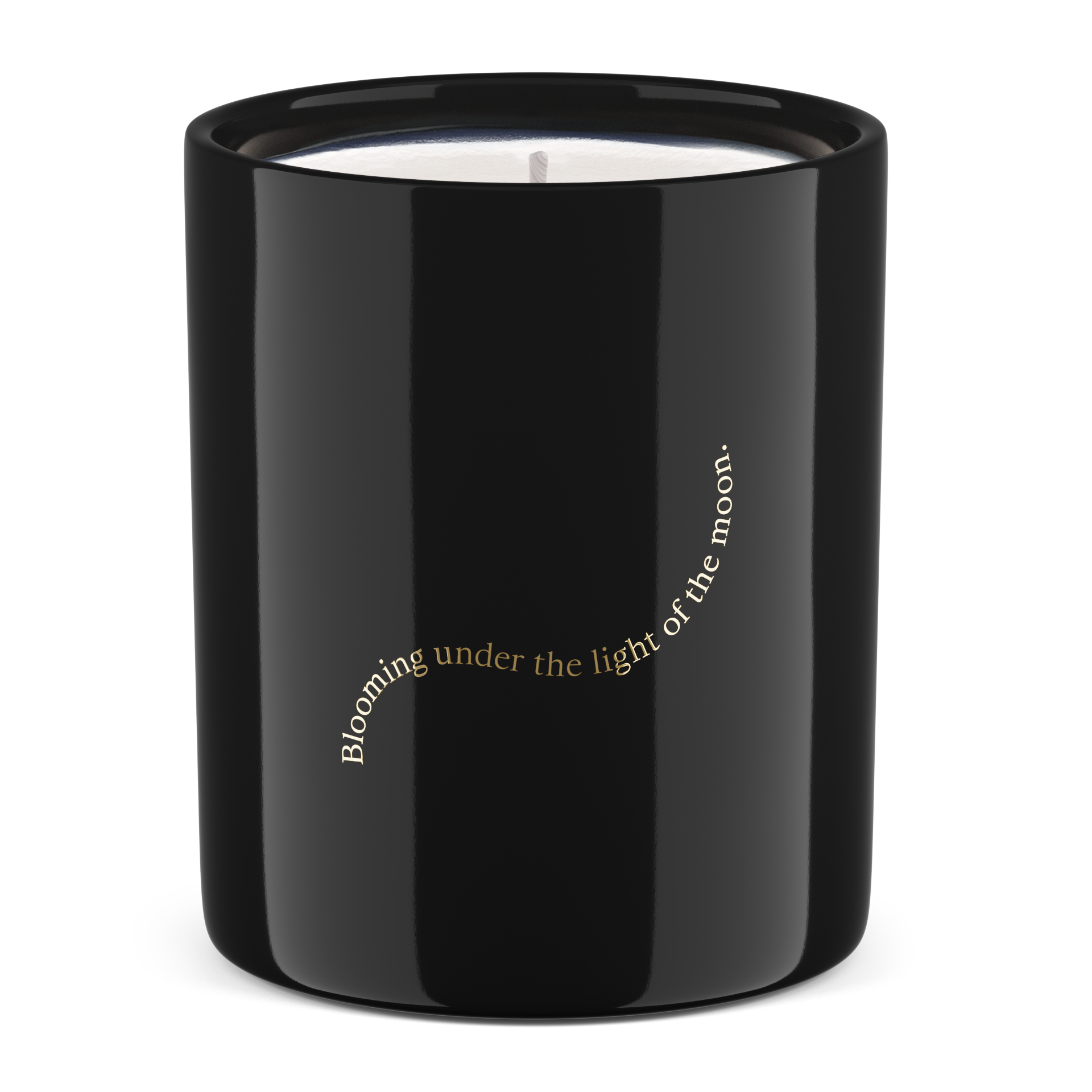 Black candle with text on a white background
