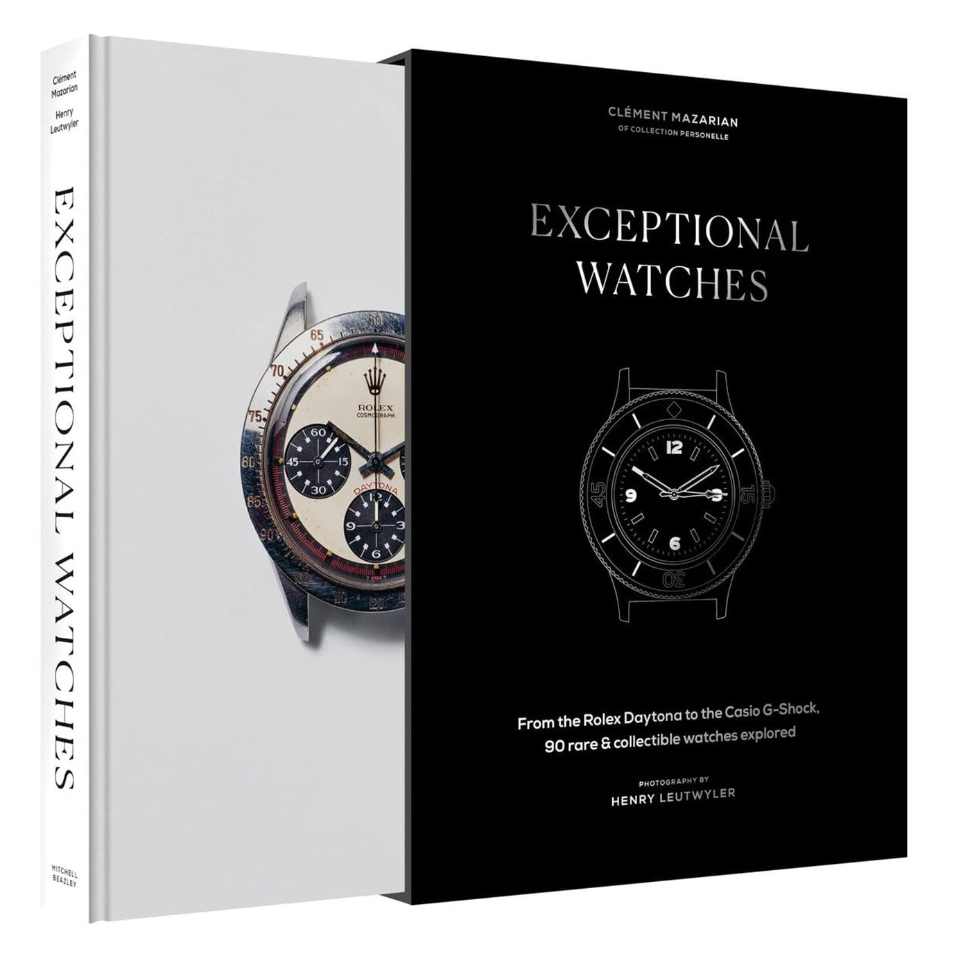 Book titled 'Exceptional Watches' with images of watches on a white and black background