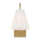 A modern wall-mounted sconce with a pleated white fabric shade and a square brass-finished metal base, shown against a plain white background.