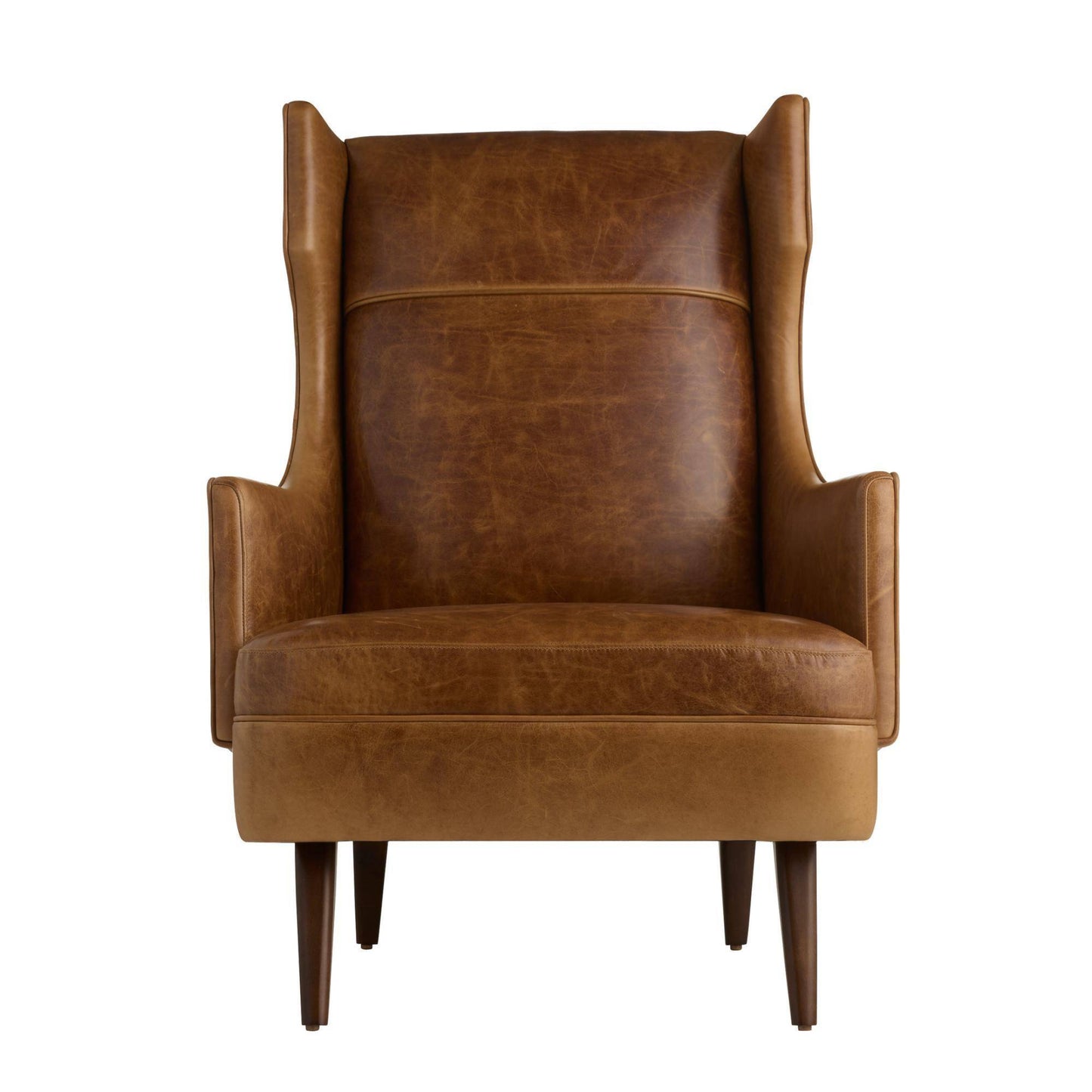 Brown leather armchair on a white background