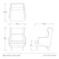 Technical drawing of a Budelli Wing Chair with dimensions labeled