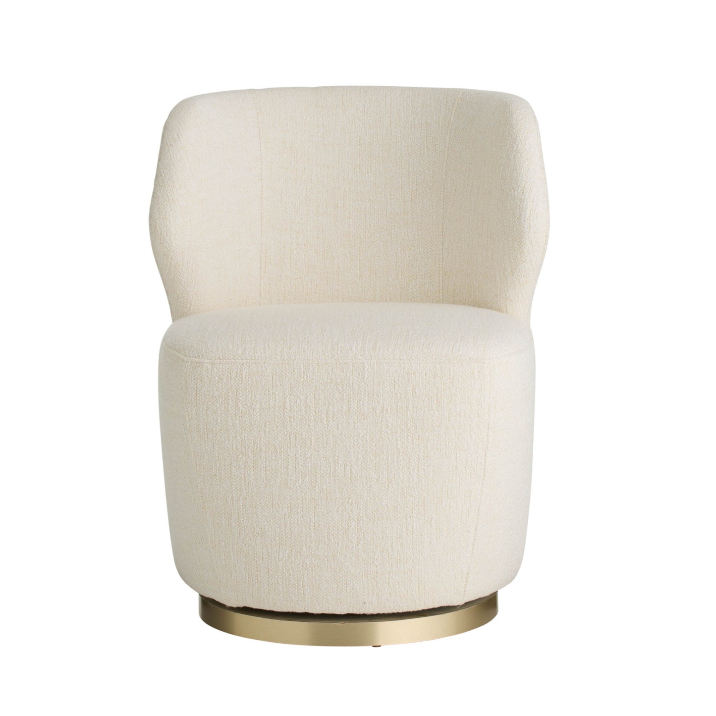 White upholstered chair with a gold base on a white background
