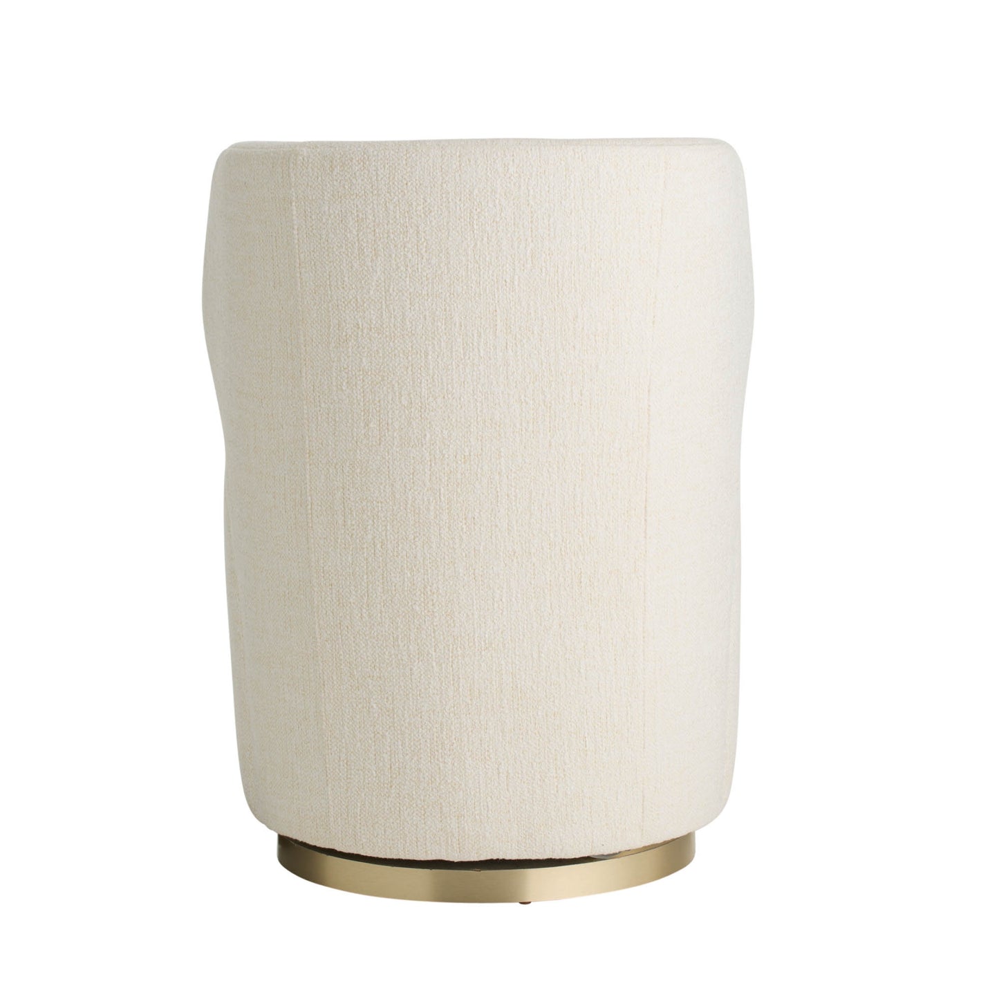 Beige cylindrical lamp with brass base on a white background