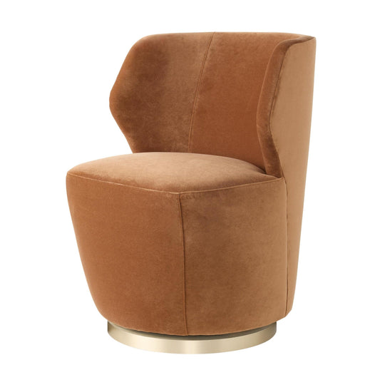 Brown armchair with a gold base on a white background