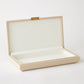 Beige jewelry box with a clear lid on a white background