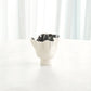 White ceramic vase with black interior against a white background