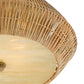 Close-up of a rattan ceiling light fixture on a white background