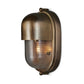 Bronze outdoor wall light fixture with clear glass shade on a white background