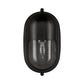 A black oval outdoor wall light with a ribbed clear lens, shown against a plain white background.