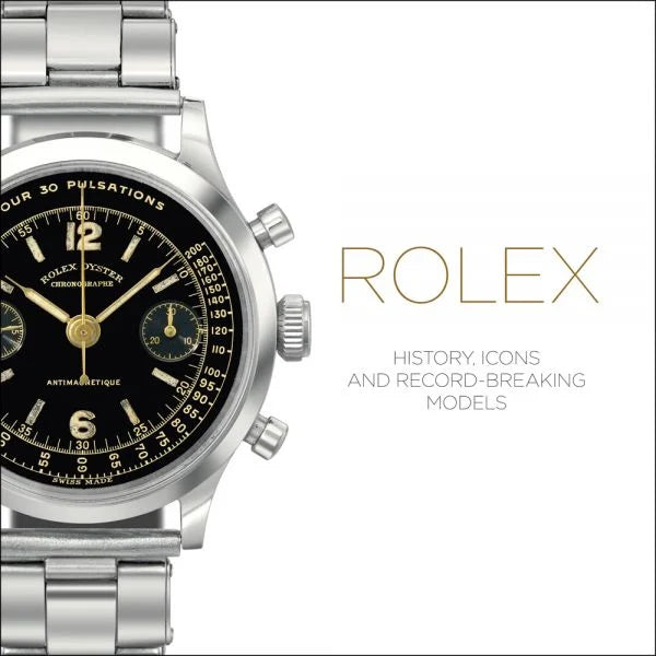 Rolex watch with black dial and silver case on a white background