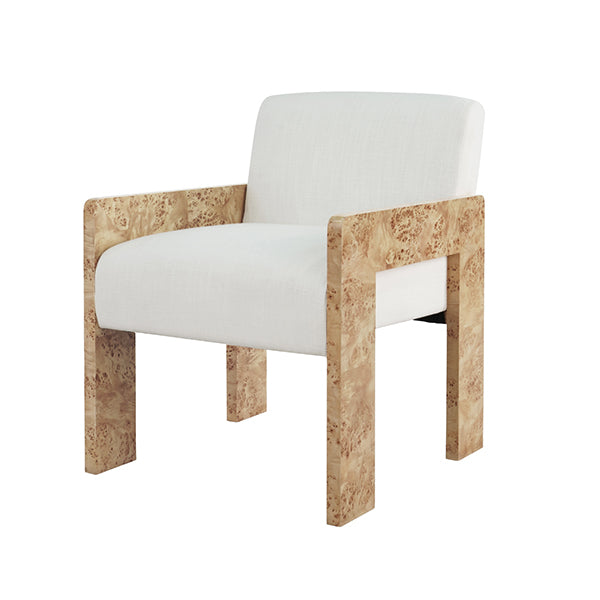 Chair with white cushion and stone-patterned frame on a white background