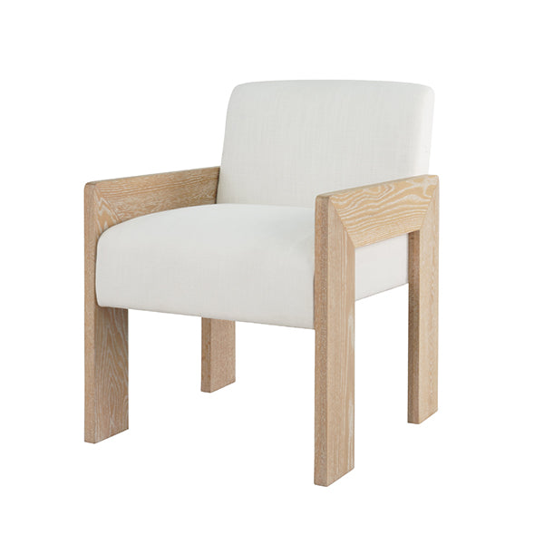 Chair with white cushion and wooden frame on a white background