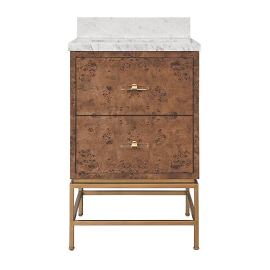 Bathroom vanity with marble top on a white background