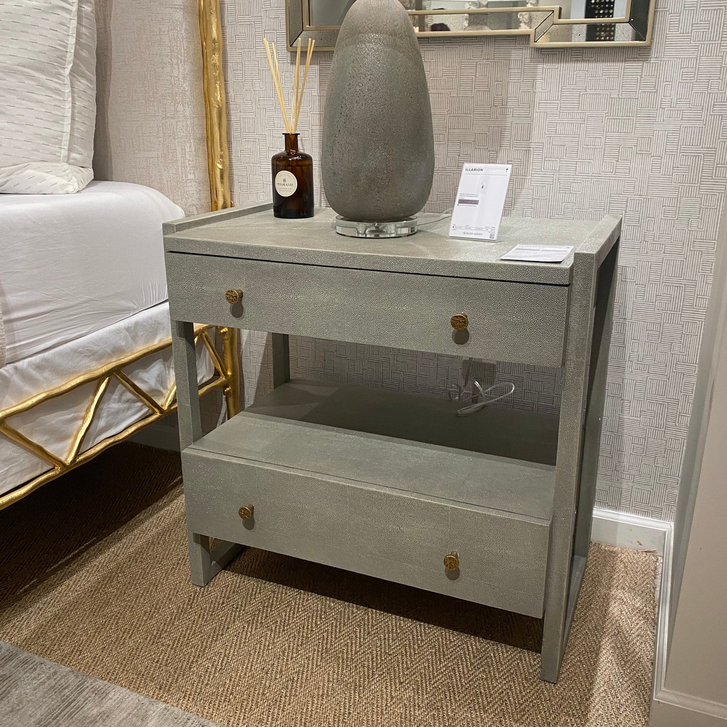 Made Goods Carrigan Double Nightstand Castor Gray Vintage Faux Shagreen Market Photo 2
