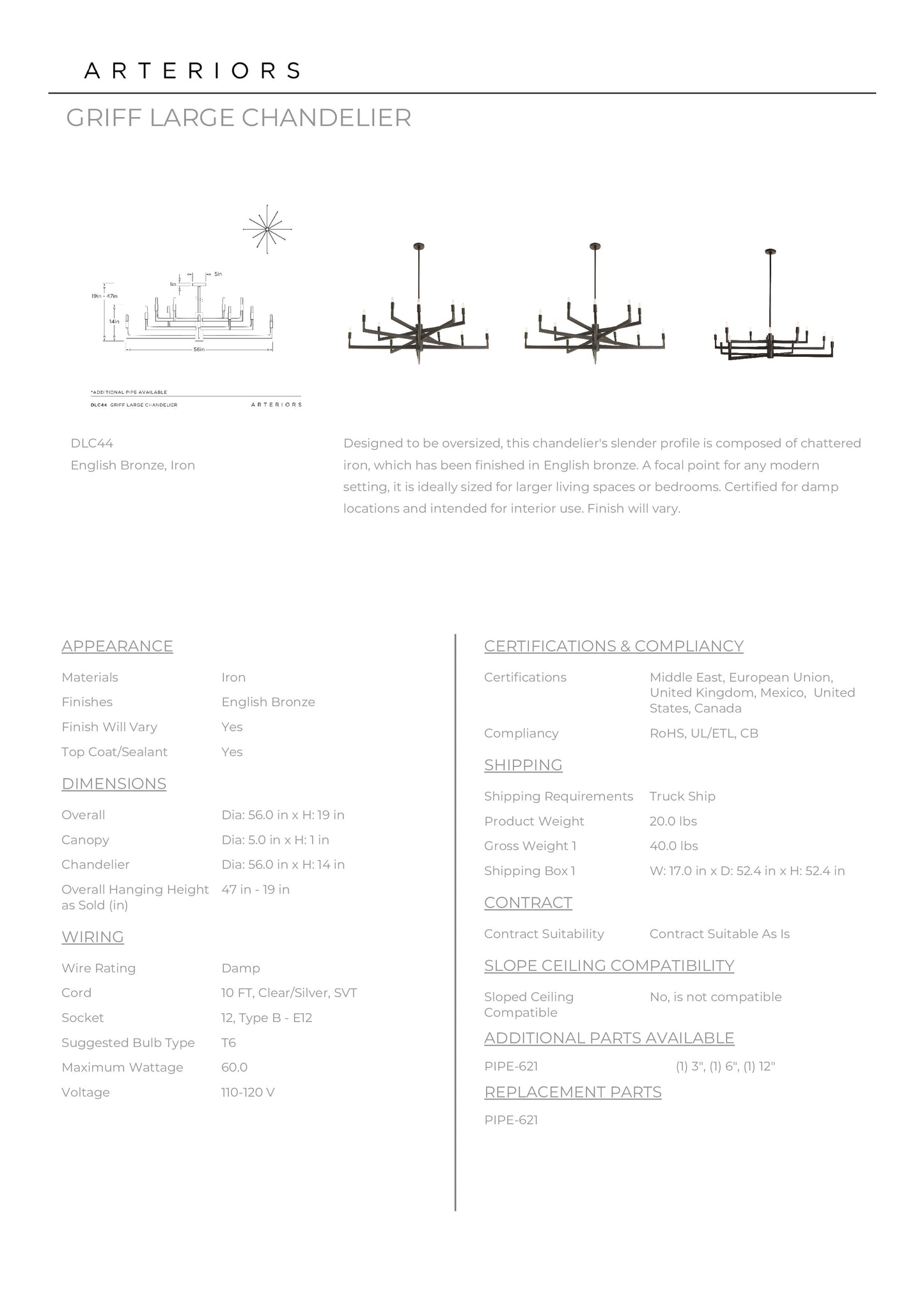 Griff Chandelier Bronze