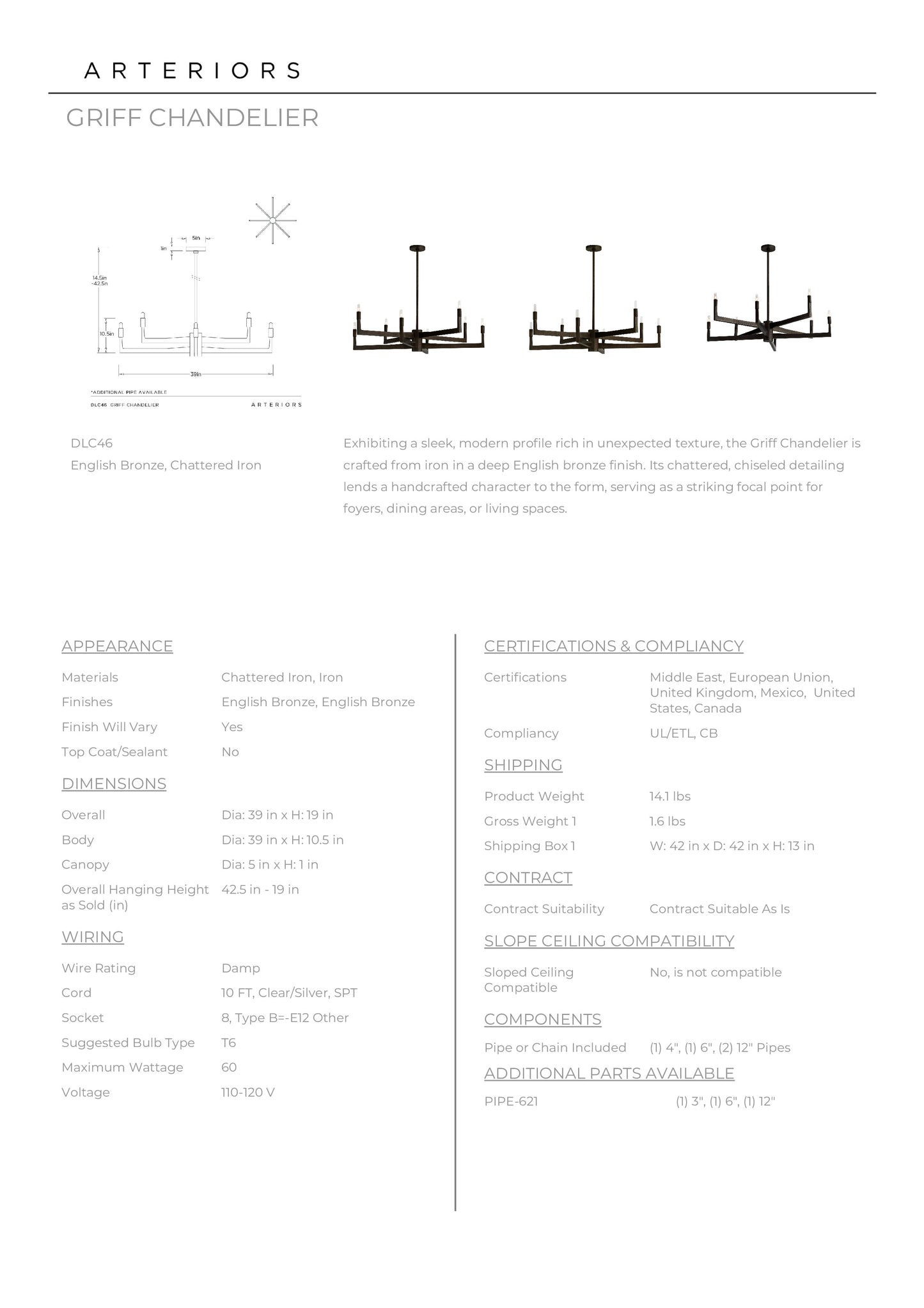 Griff Chandelier Bronze