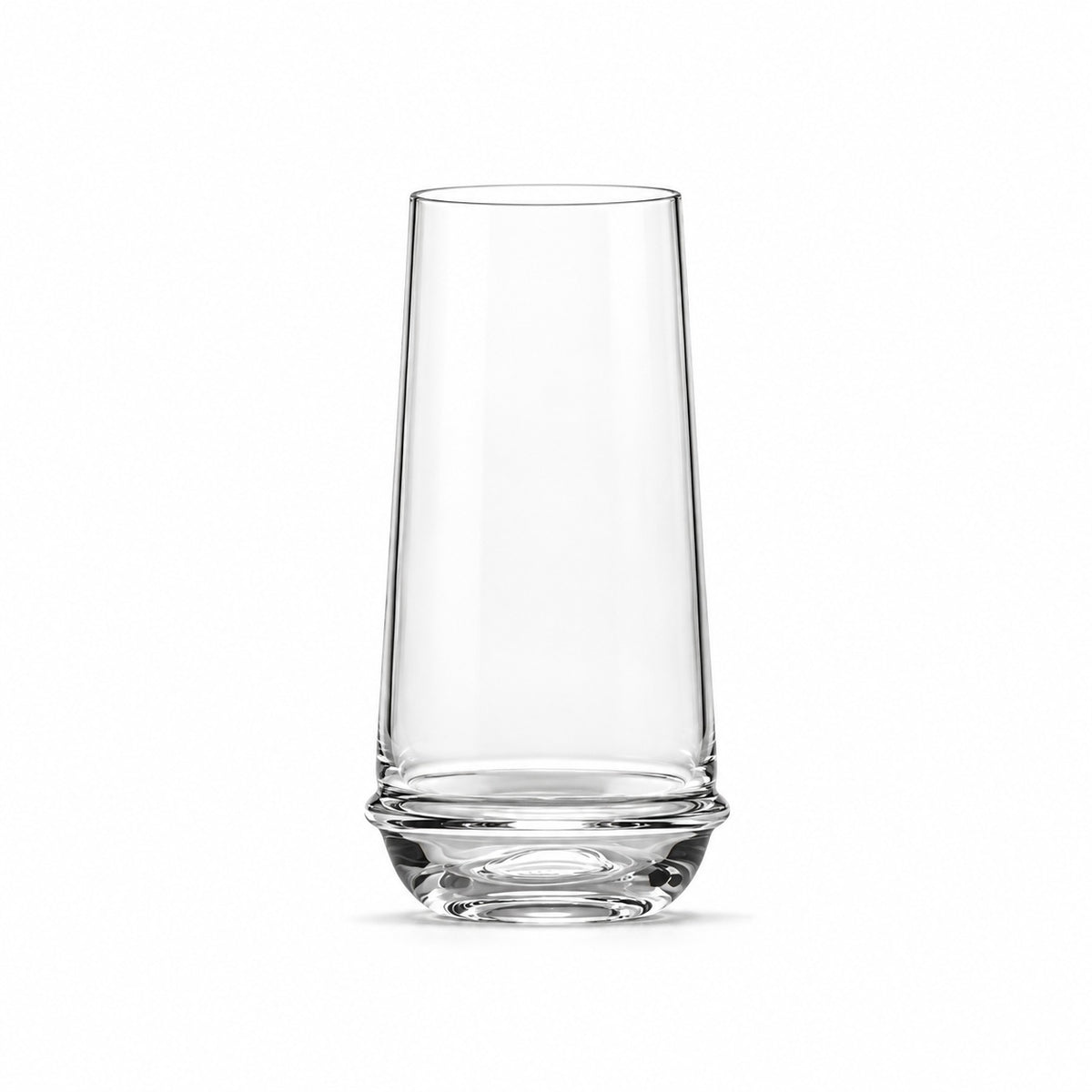 Clear glass tumbler on a white background
