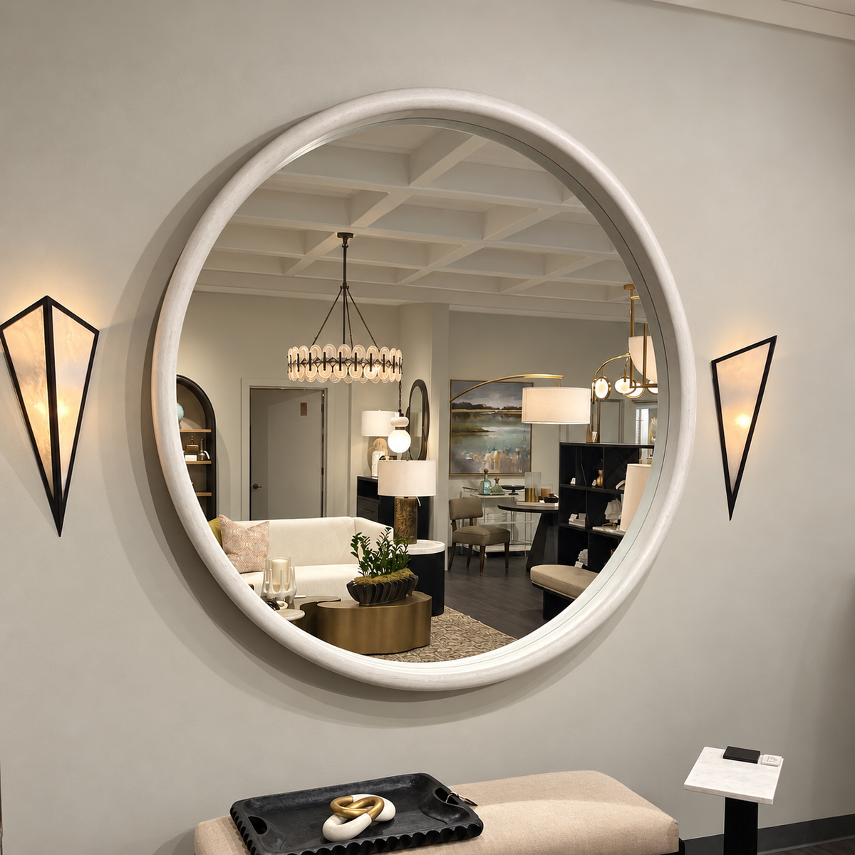 white round wall mirror