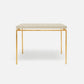 A modern rectangular game table with a ivory textured faux shagreen top and slim gold metal legs, shown against a plain white background.