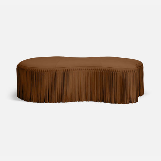 Brown fringed coffee table on a white background