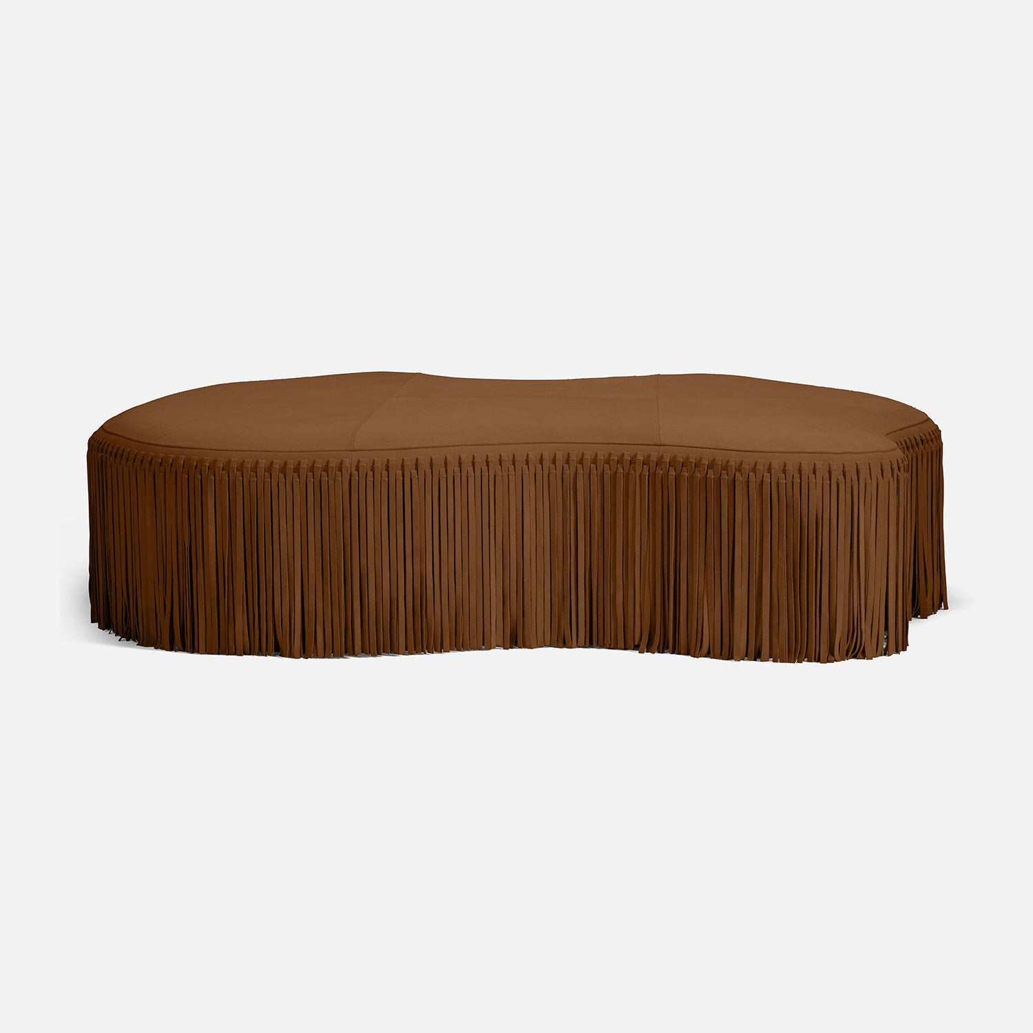 Brown fringed coffee table on a white background