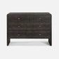 A dark mushroom realistic faux shagreen chest of drawers with a textured finish, featuring five drawers and small brass pull handles, shown against a light gray background.