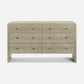sand faux shagreen dresser with six drawers on a white background