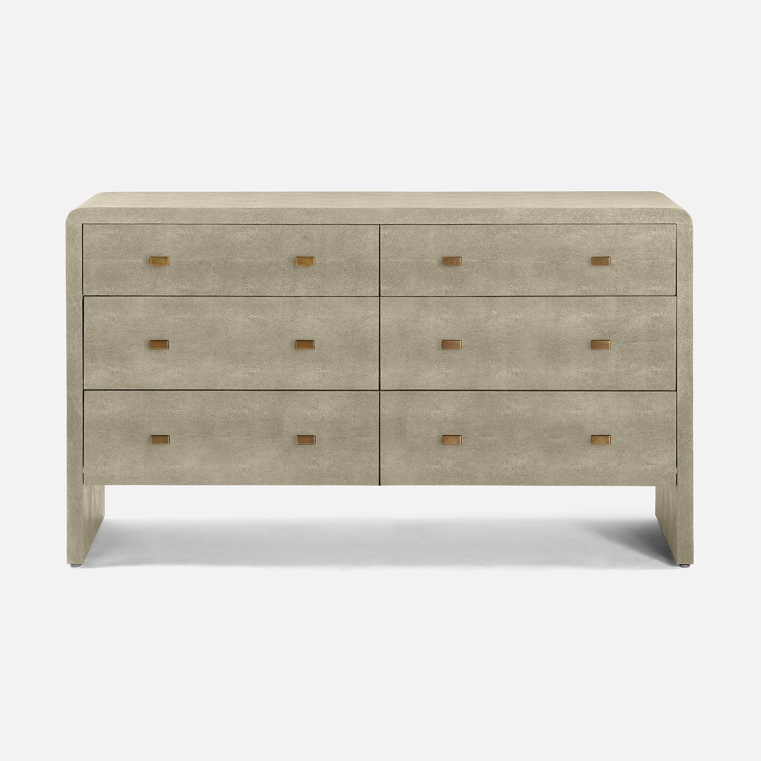 sand faux shagreen dresser with six drawers on a white background