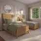 Two wicker beds with green bedding in a bedroom setting.