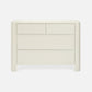 White wooden dresser with three drawers on a white background