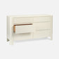 White dresser with open drawer on a white background