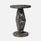 Marble side table with a unique design on a white background