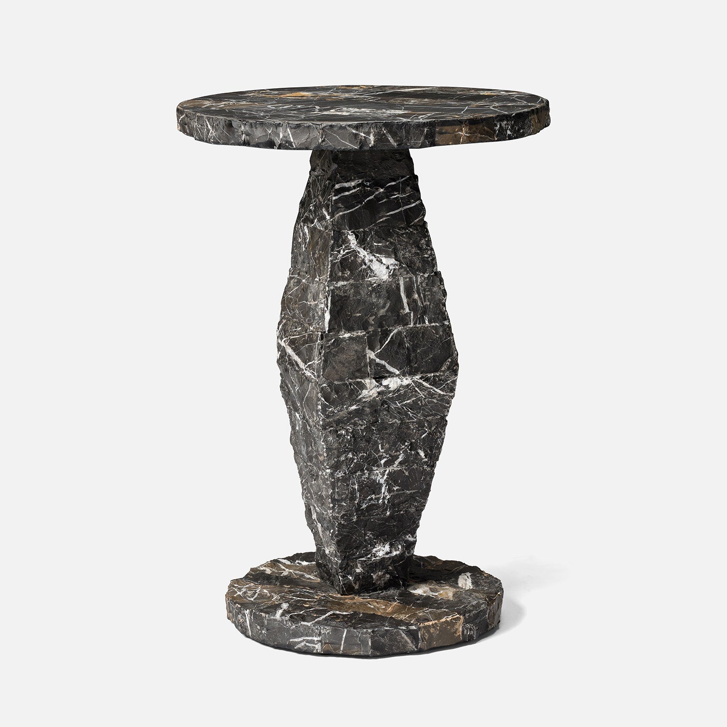 Marble side table with a unique design on a white background