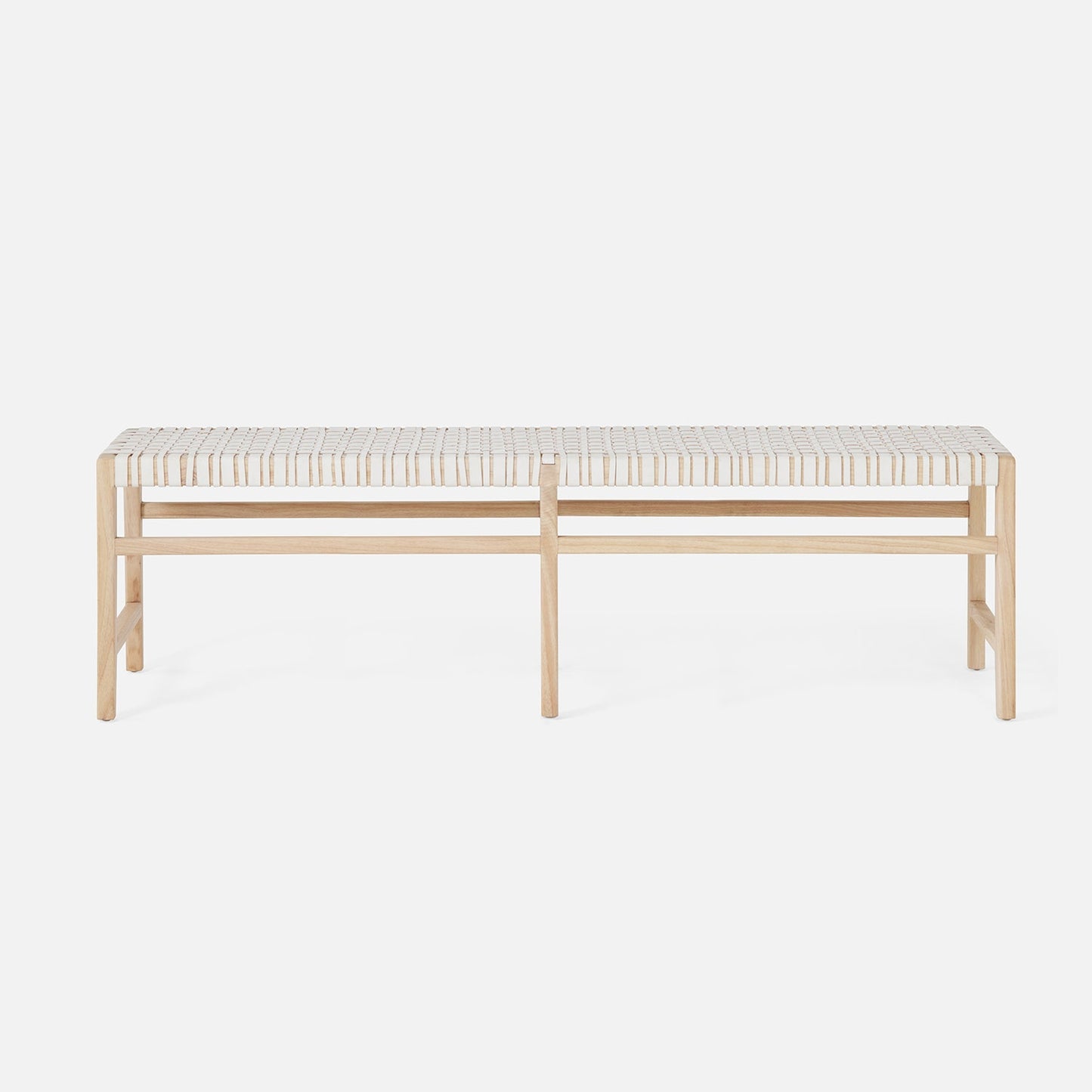 Bench with woven seat on a white background