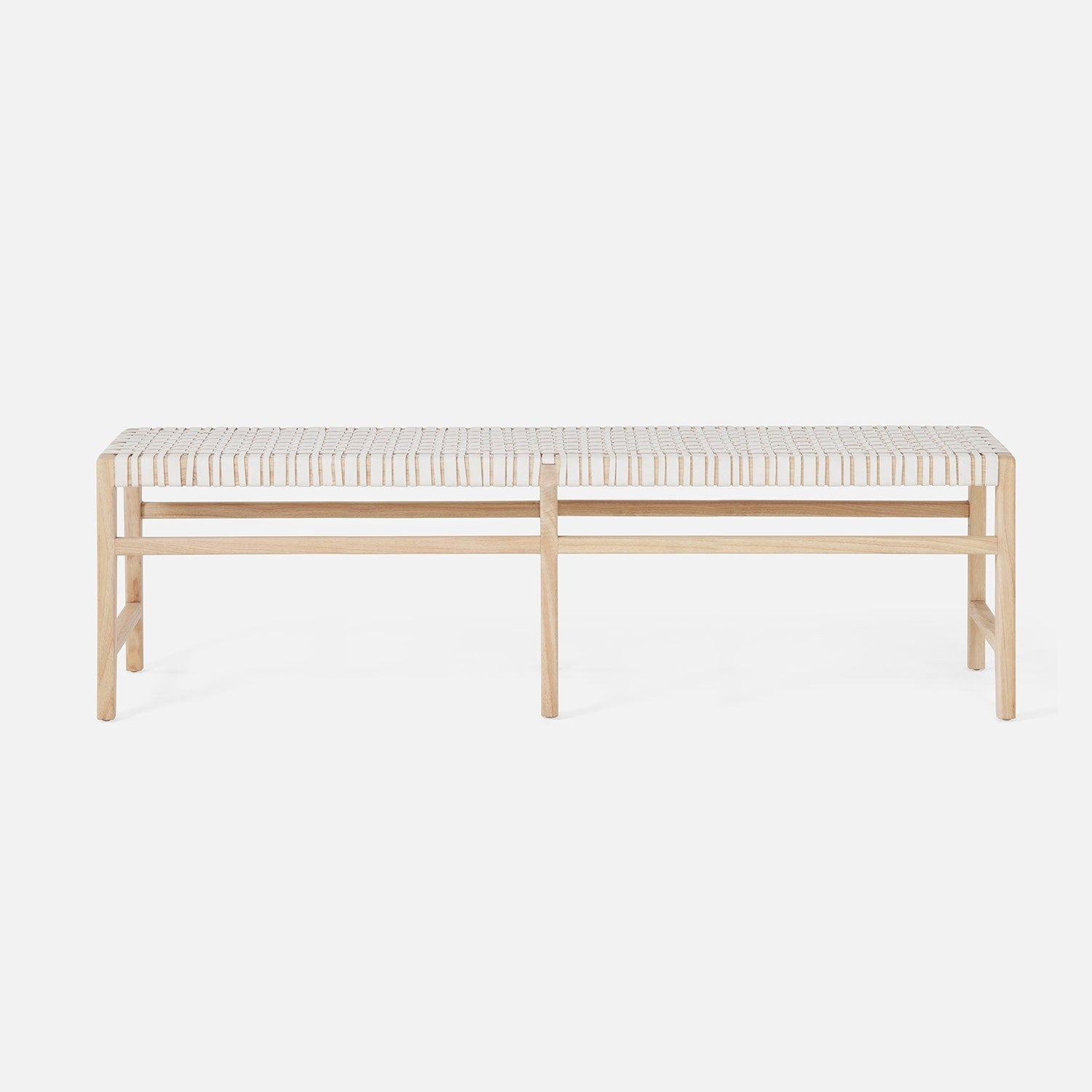 Bench with woven seat on a white background