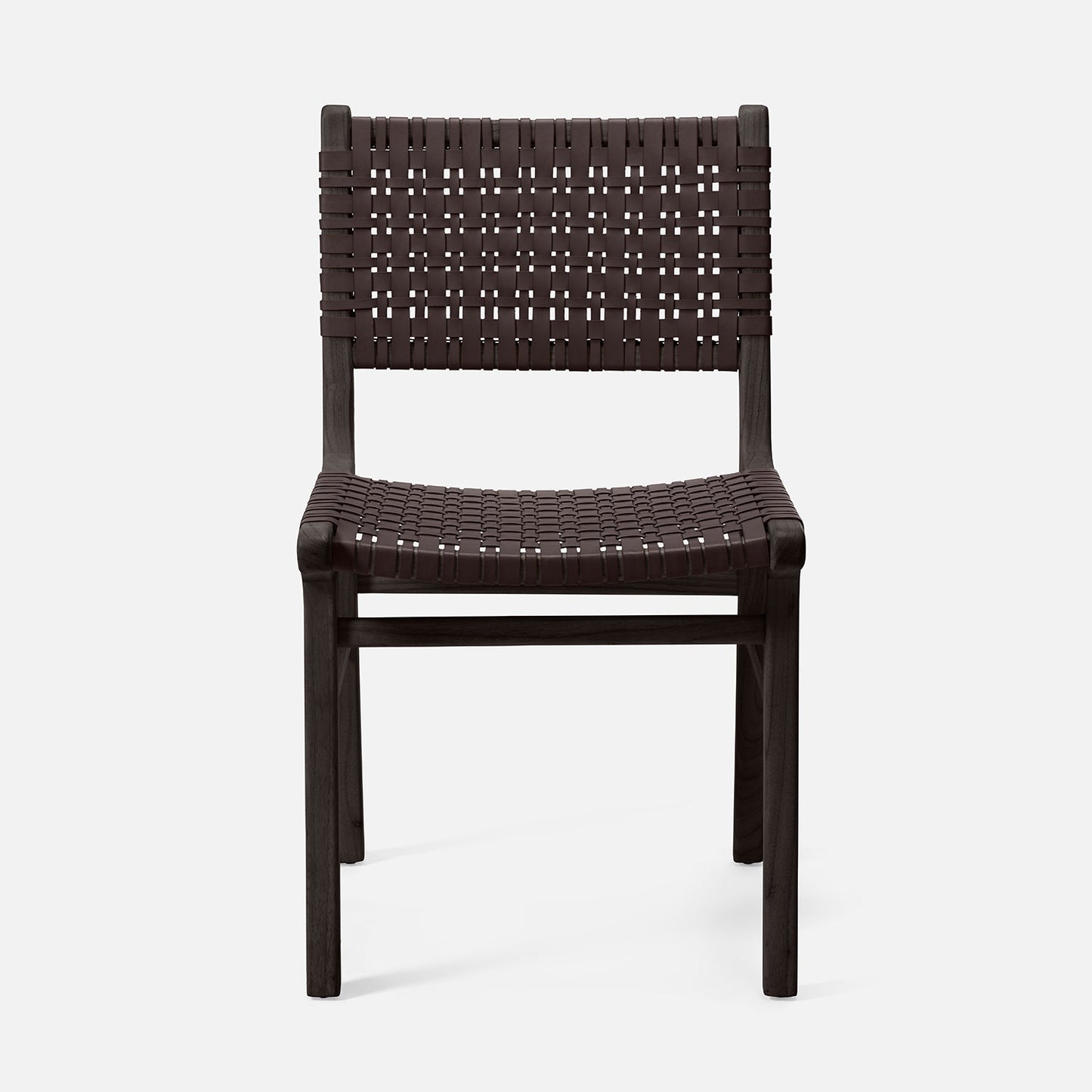Dark woven chair on a white background