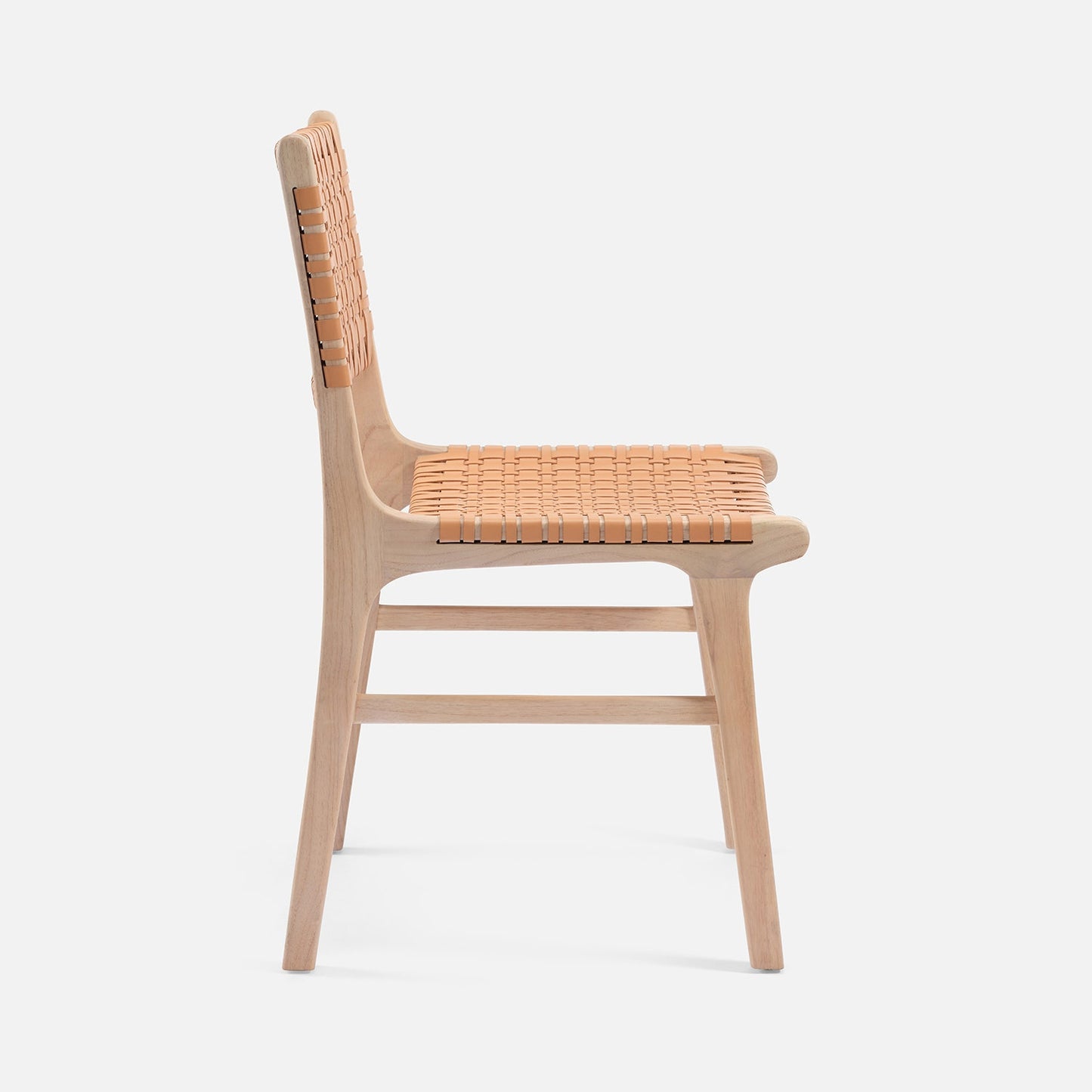 Wooden chair with woven seat and backrest on a white background