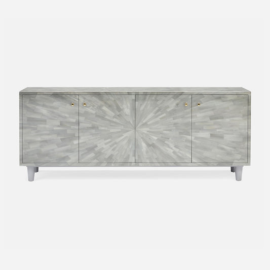 Gray sideboard with sunburst pattern on a white background