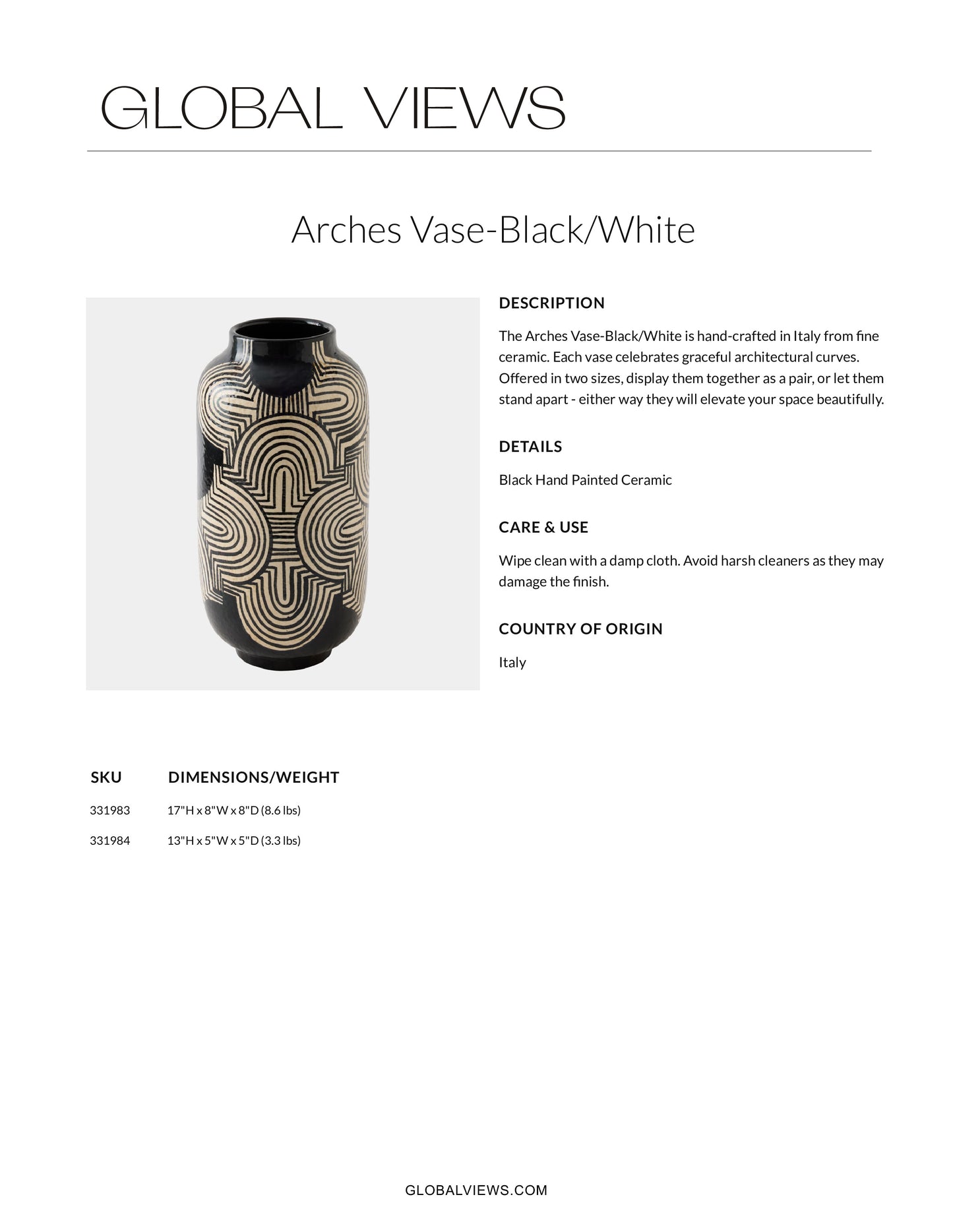 Arches Vase Black and White