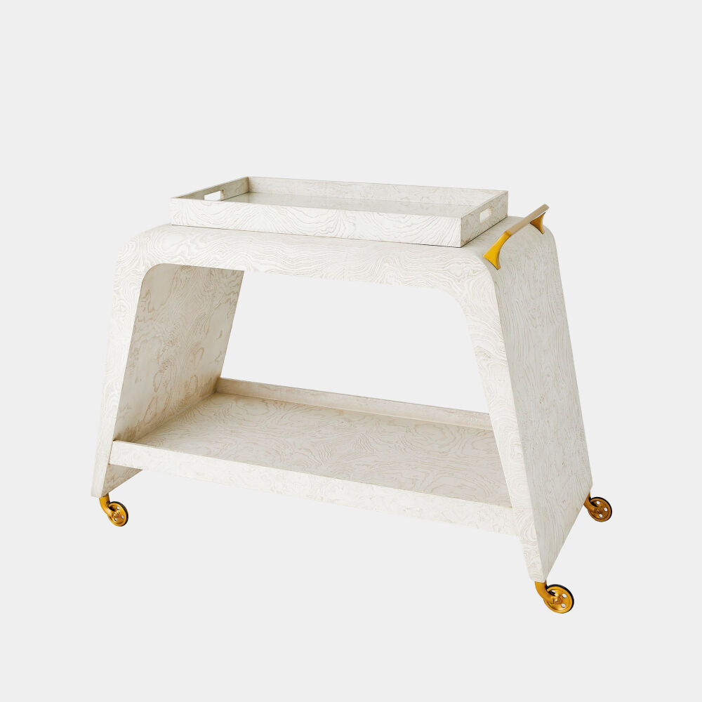 Baxter Bar Cart White Burl