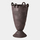 Bronze-colored vase with three handles on a light gray background