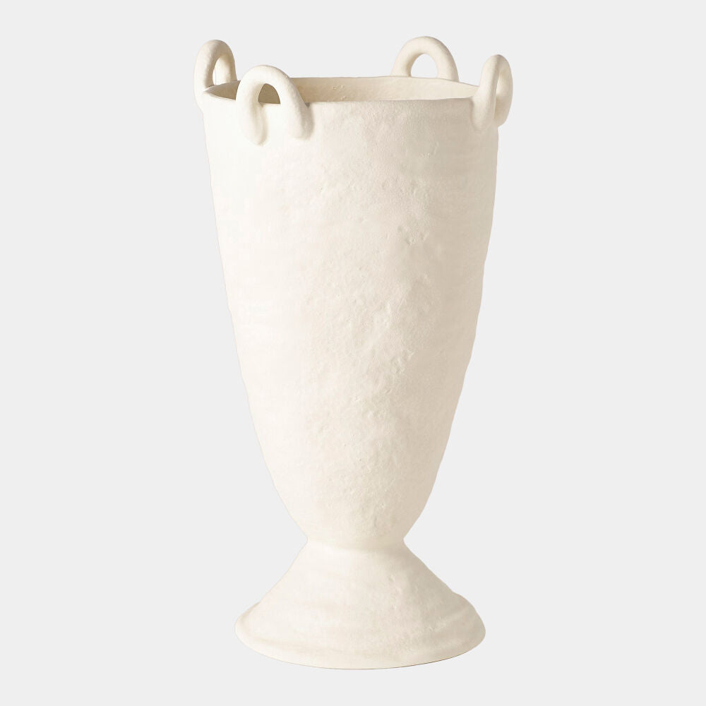 Cream-colored vase with handles on a light gray background