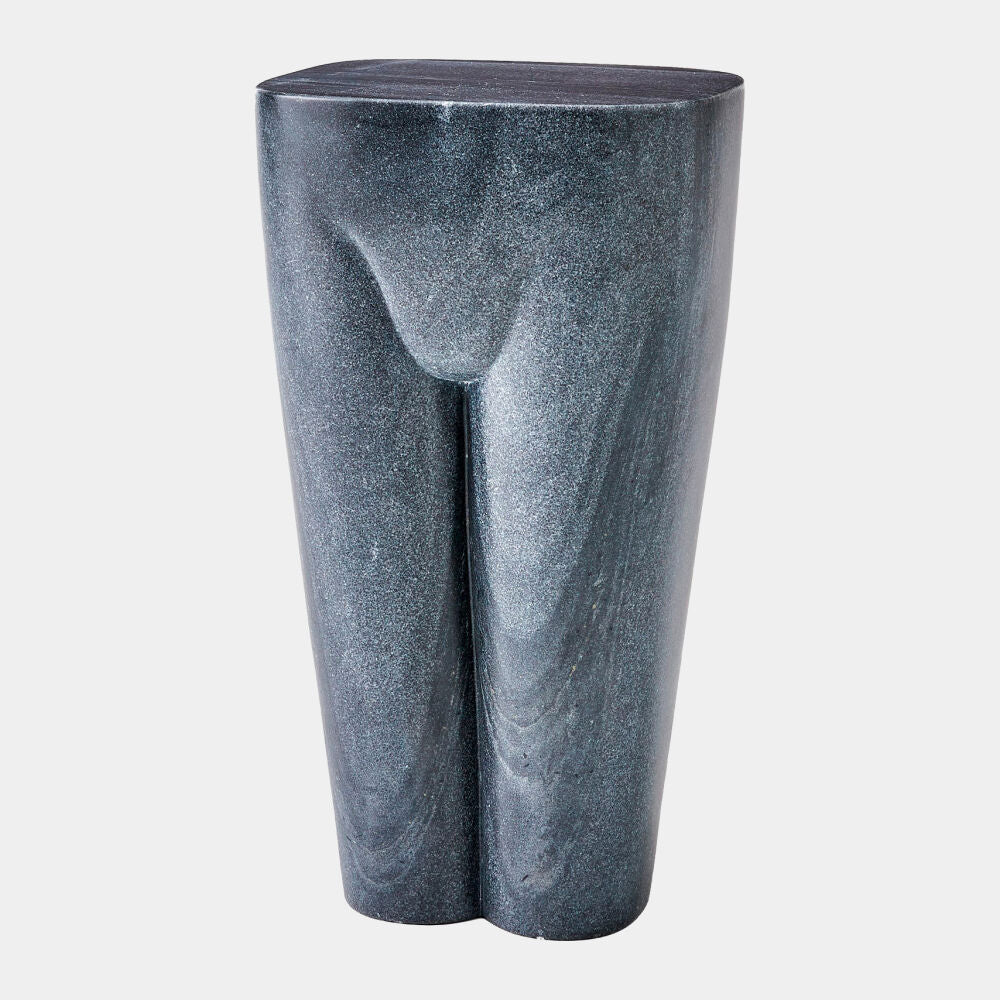 black marble sculptural stool on white background
