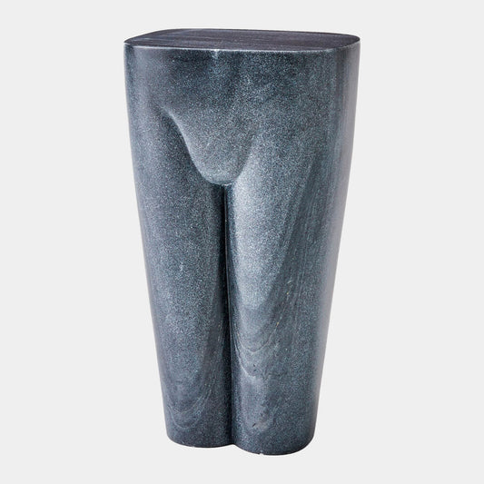 black marble sculptural stool on white background