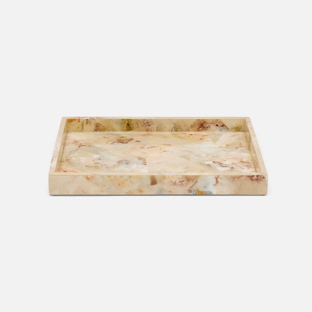Gorman Tray Brown Faux Marble Horn, singular tray on a white background