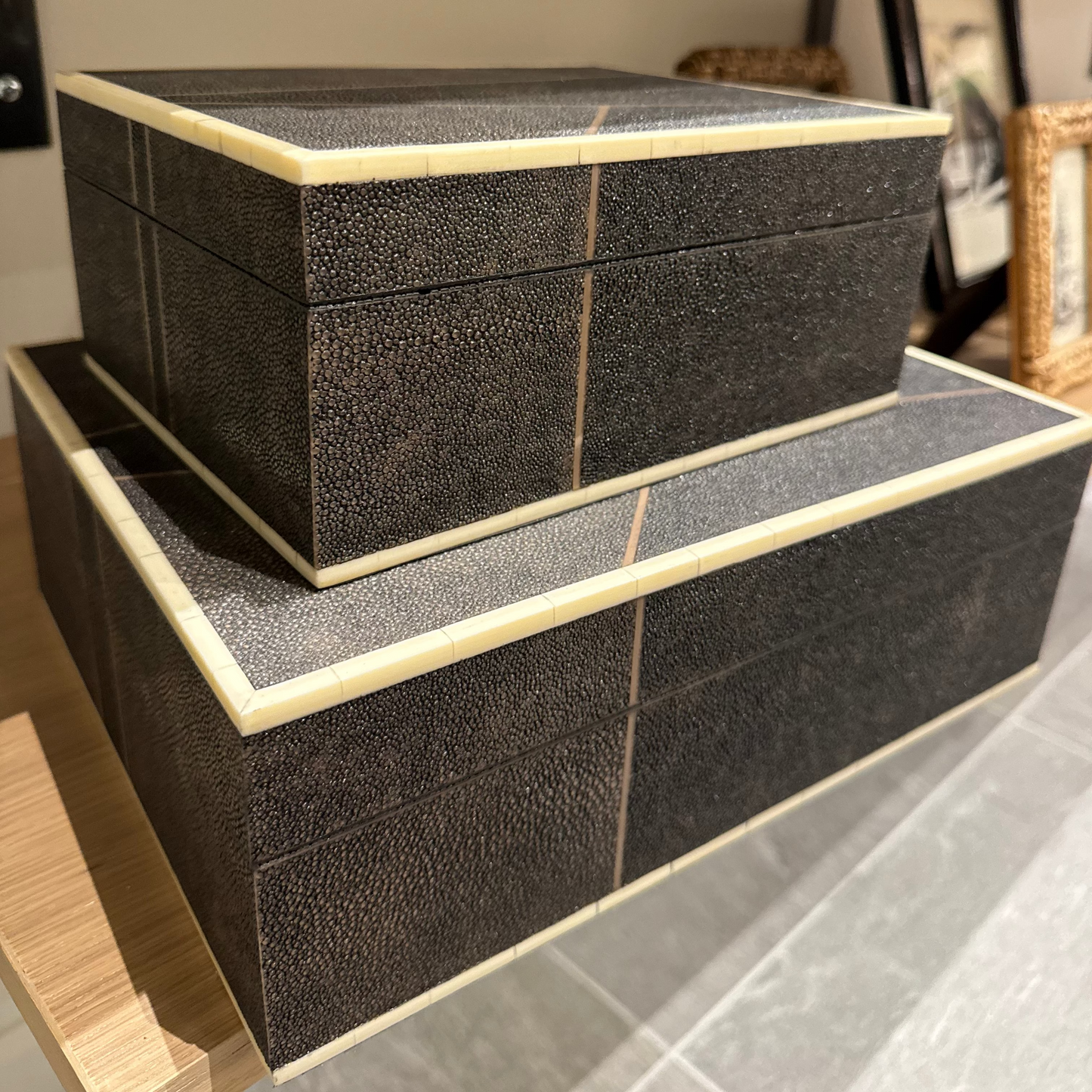faux shagreen gray box set