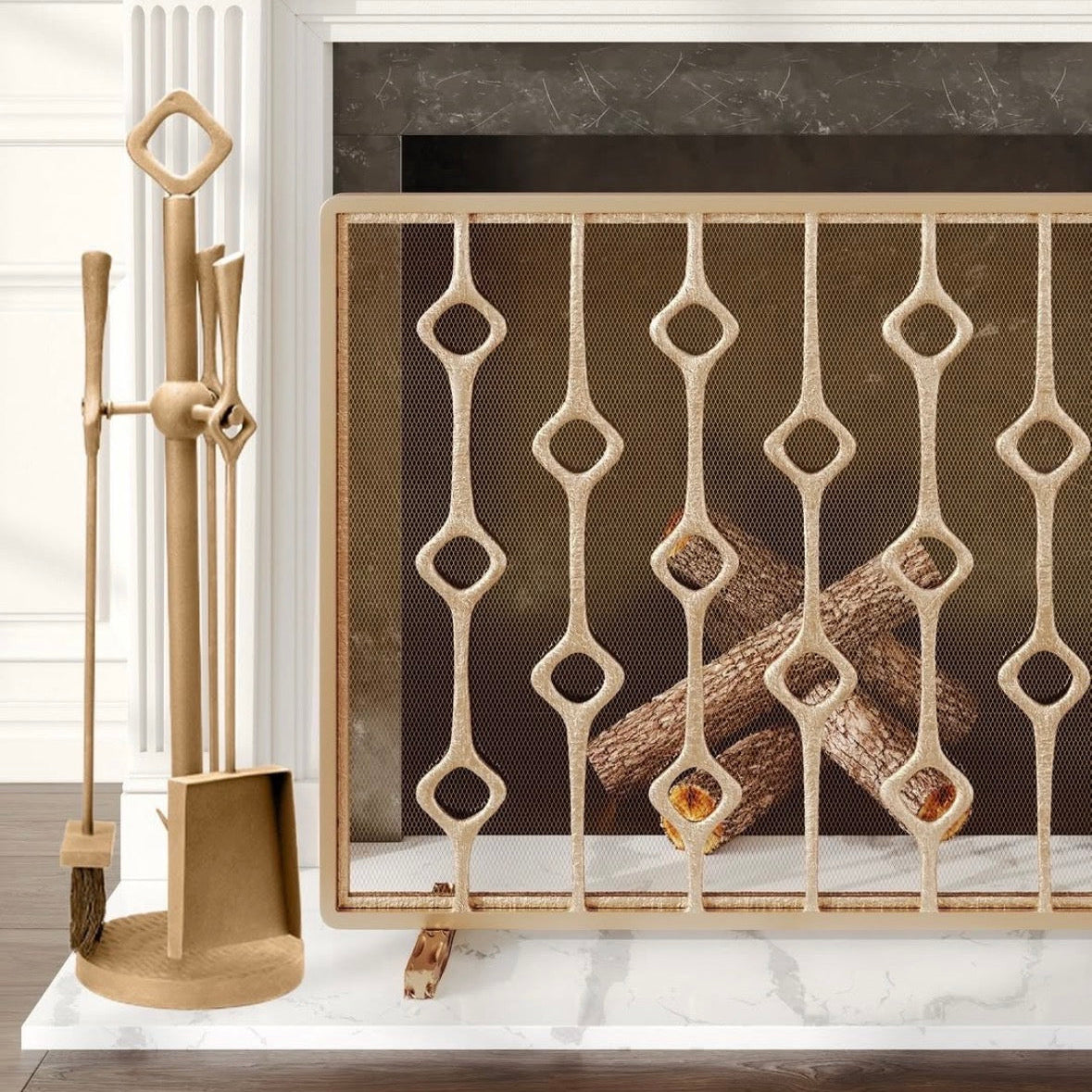Webster Fireplace Antique Brass Iron