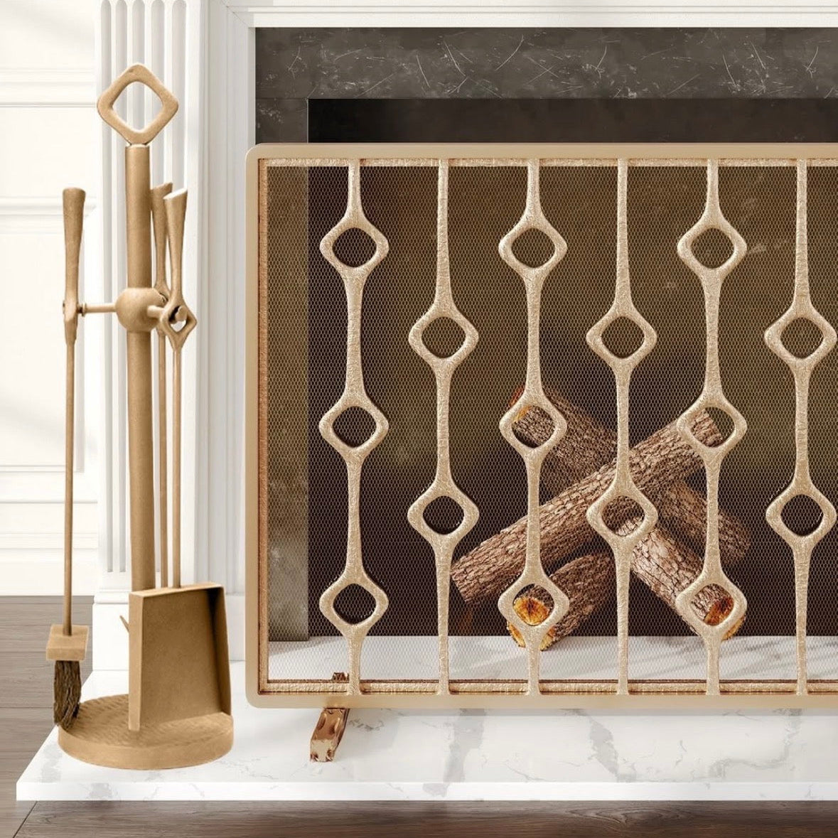 Webster Fireplace Screen Antique Brass